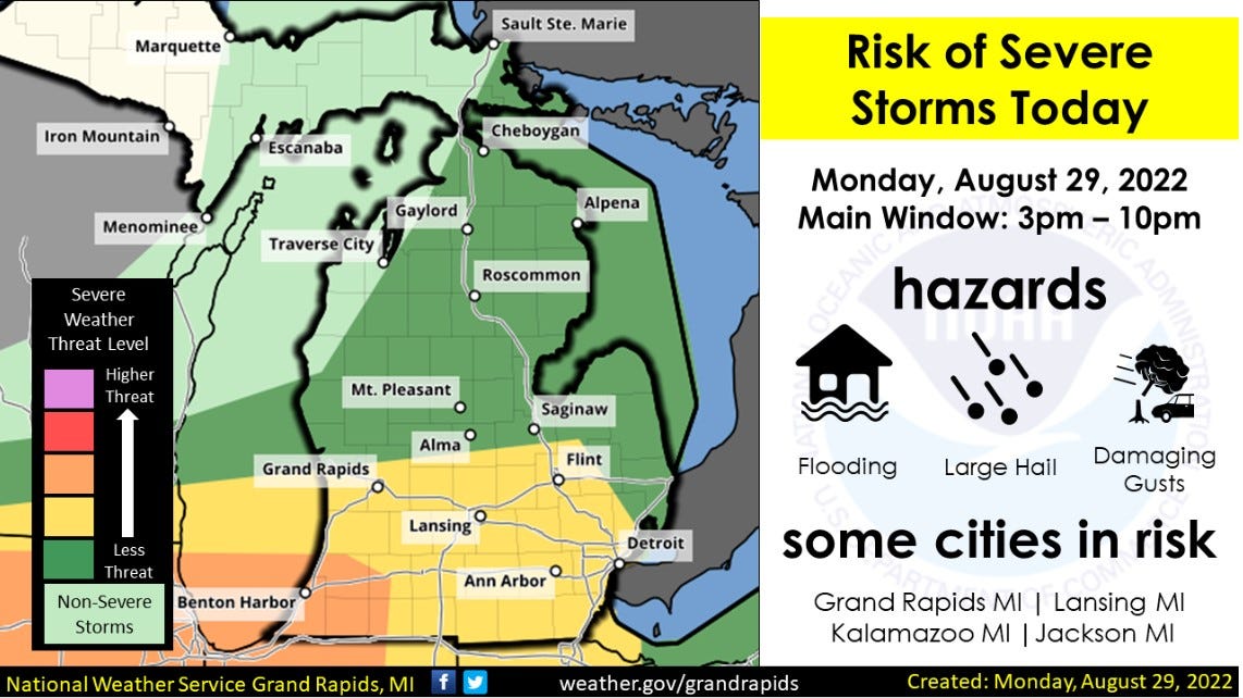 Severe thunderstorms, 65 mph winds expected across lower Michigan